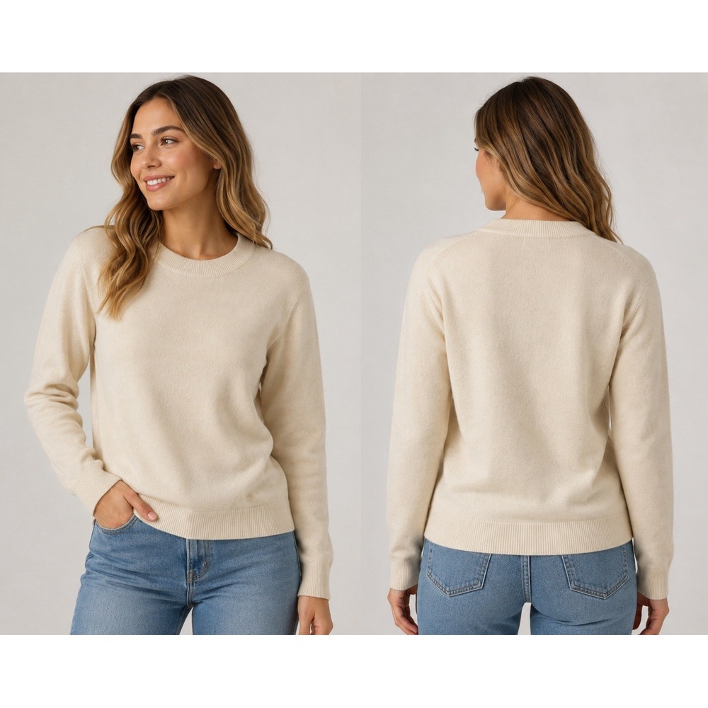 J.Crew Womens 100% Cashmere Crewneck Sweater Beige Medium The Good Cashmere